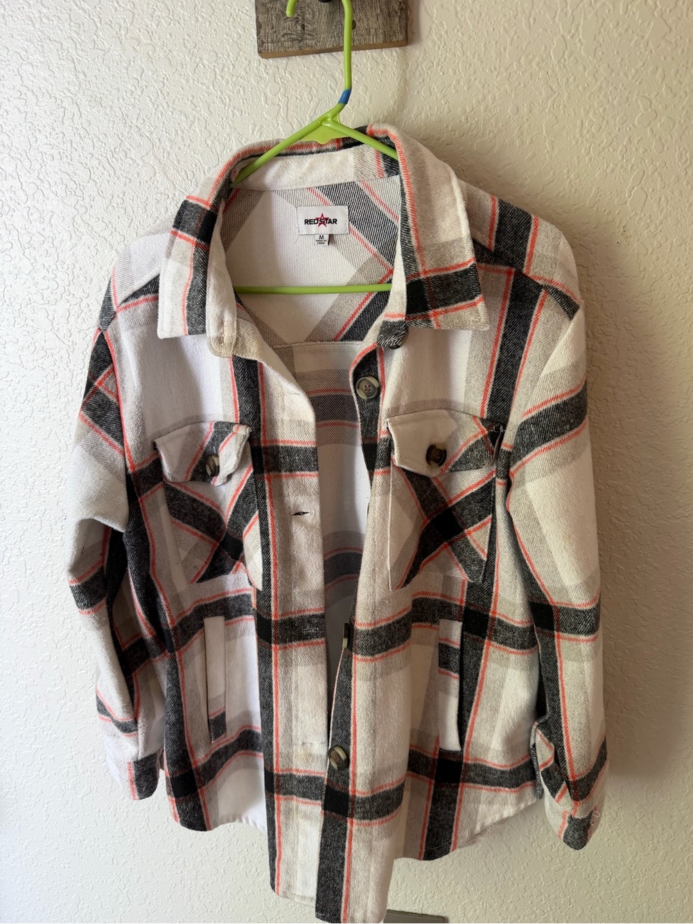 Cream Plaid Button-Front Shirt Jacket